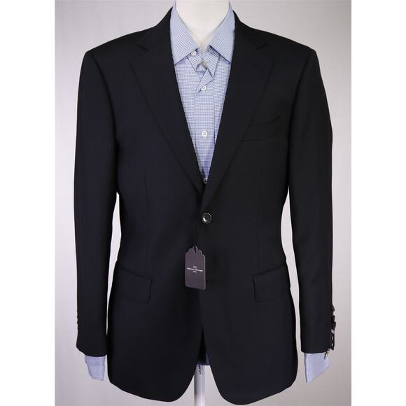 Combatant Gentlemen Solid Black 2-Btn Wool Blazer Jacket Tailored Fit 38S New - Picture 2 of 10